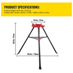 VEVOR 460-6 Tripod Pipe Chain Vise 6″ Capacity Foldable Steel Legs w/ Tool Tray