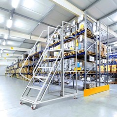 6 Step Rolling Ladder for Industrial & Warehouse w/ Handrails & 4 Lockable Wheel