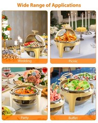 Gold Round Roll-Top Chafing Dish Set Commercial Stainless Steel Buffet Warmer