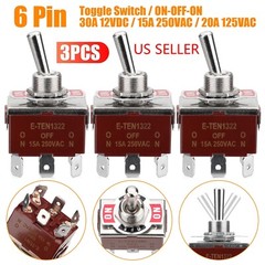 3X Heavy Duty DPDT ON/OFF/ON Toggle Switch 20A 125V/15A 250V Screw Terminals