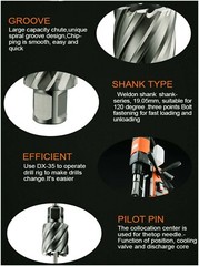 HSS Annular Cutter 1-1/4 In.x 2 In. with 3/4 In.Weldon Shank Metal Hole Cutter