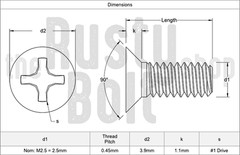 M2.5 x 6mm, Phillips Flat Head Screws, Steel, Nickel Plated