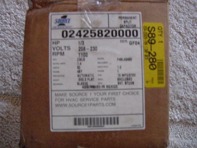 York OEM Genuine Parts Condenser Fan Motor 1/3 HP 1100 RPM 208 230V Source 1