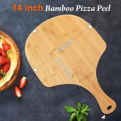 2X Natural Bamboo Pizza Peel 14 inch Wood Pizza Paddle Cutting Board for Pizza