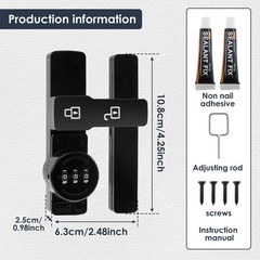 Flip Latch Lock With Combination 180° Swinging Door Lock No-drill AJ0N