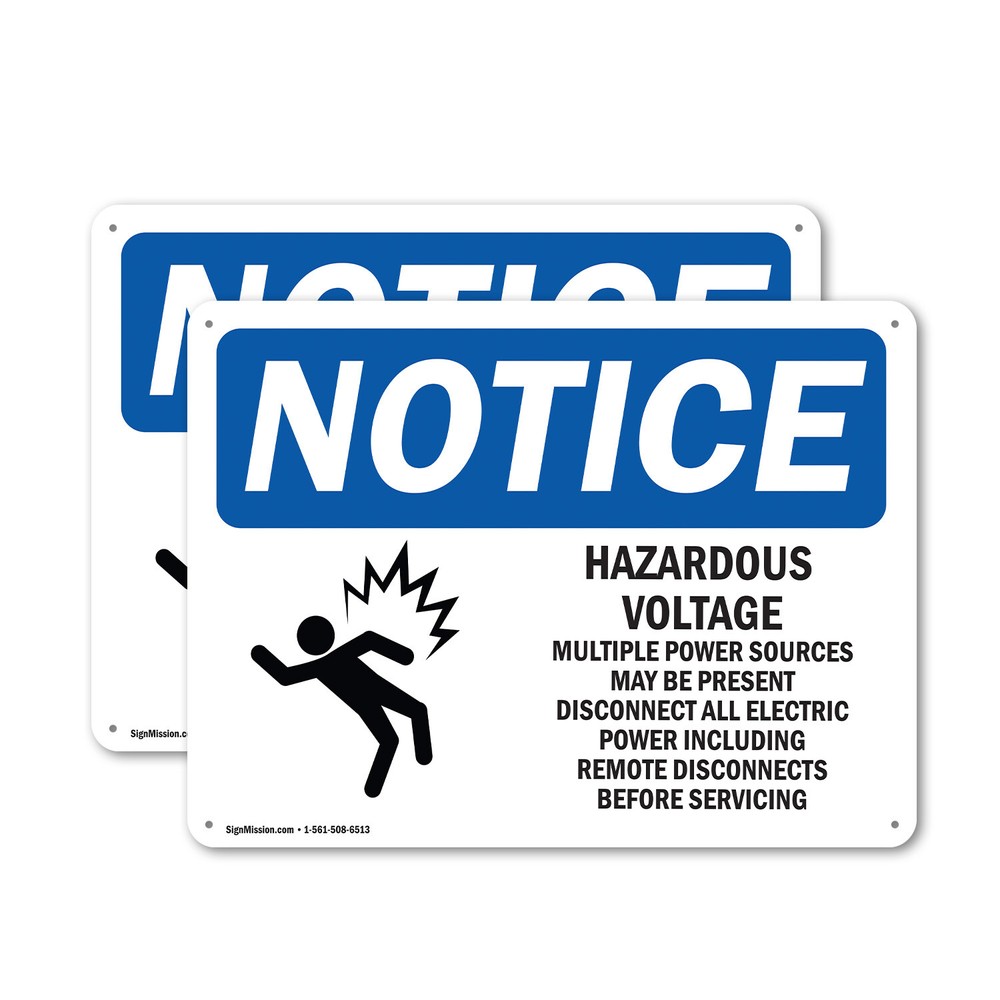 (2 Pack) Hazardous Voltage Multiple Power OSHA Notice Sign Decal Metal Plastic