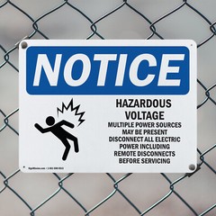 (2 Pack) Hazardous Voltage Multiple Power OSHA Notice Sign Decal Metal Plastic