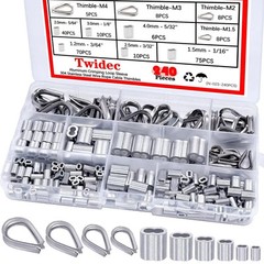 240PCS 304 Stainless Steel Wire Rope Cable Thimbles and Aluminum Crimping Loop S