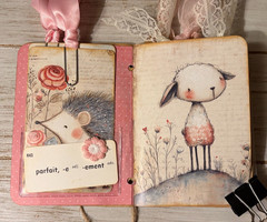 Junk Journal Handmade Booklet Book Vintage “Cute Animals” Pockets, Ephemera b