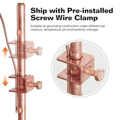 Copper Ground Rod 3/8 Inch 4 Foot Steel Core with Wire Clamp for Electric Fence