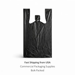 Medium Duty Black Plastic T-Shirt Bags 10x5x18 0.63 Mil Grocery Carryout Bags