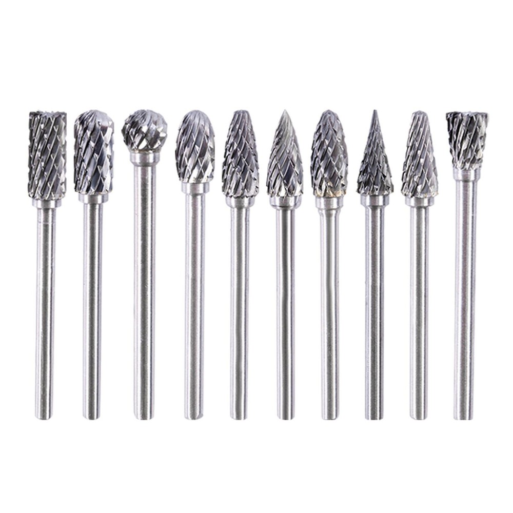 US10pc 3mm X 5mm Rotary Burr Tungsten Carbide Die Grinder Shank Carving Set Tool