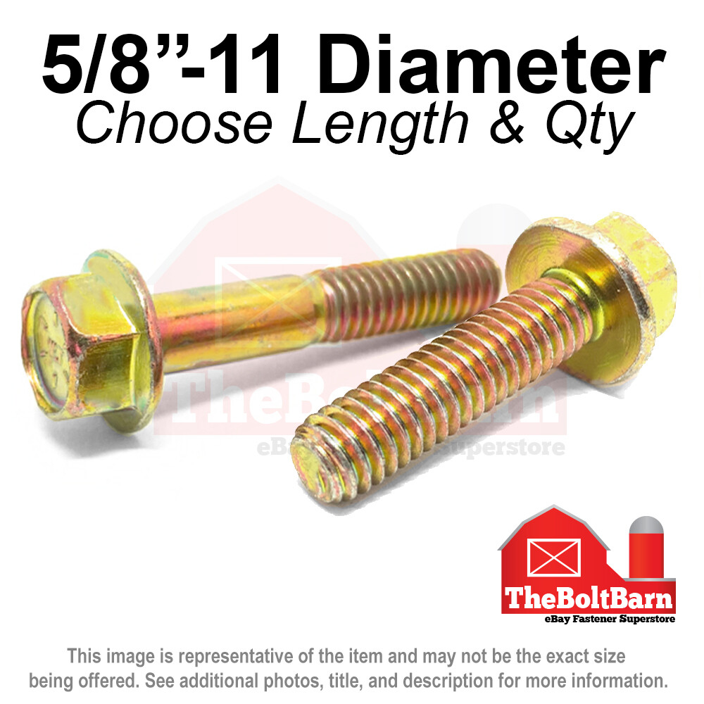 5/8″-11 Grade 8 Hex Flange Screws Frame Bolts Zinc Yellow (Pick Length & Qty)