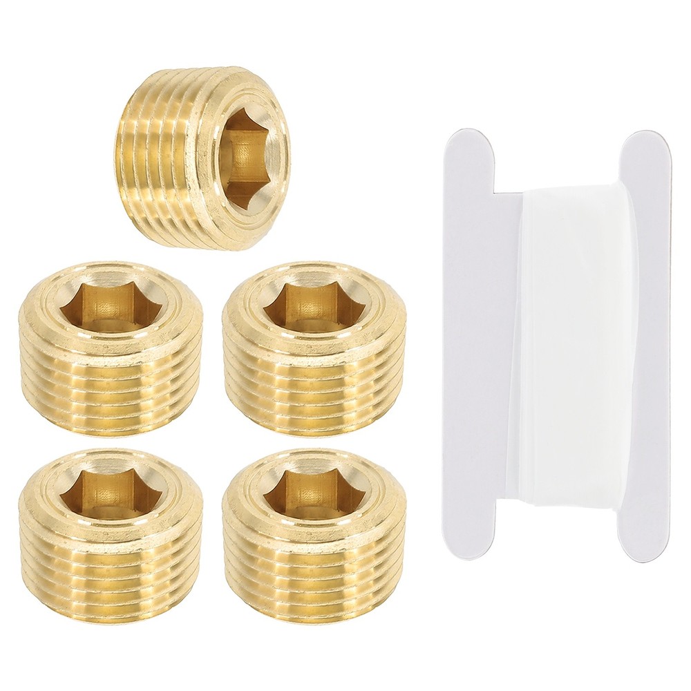 3/8″ NPT Male Pipe Plug Fitting, 5Pcs Brass Hex Counter Sunk Pipe Plug