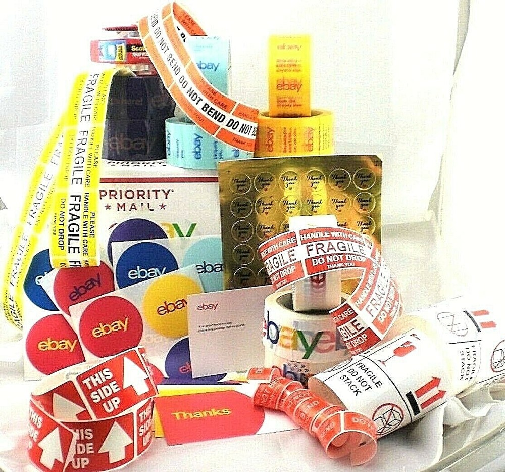 EBAY Branded Shipping Packing Supplies HUGE Variety Lot of 156 Tape Stickers ETC