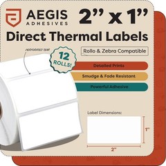 2″ x 1″ Direct Thermal Labels – 12 Rolls, 1300 Labels/Roll for Shipping