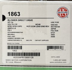 NEW SEALED US MOTORS 1863 1/4 HP Blower MOTOR 115V 1075 RPM 3 SPD EMERSON X000