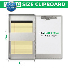 Small Aluminum Clipboard with Storage (Memo Memo Size 10.2 x 6 x 1 in, Silver