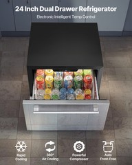 VEVOR 24 Inches Drawer Refrigerator Stainless Steel Dual Drawer Fridge for Home