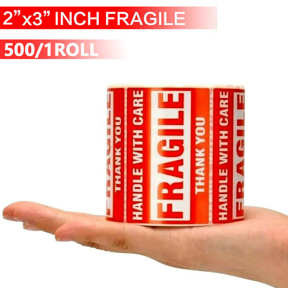 500PCS 1Roll Fragile Stickers 2×3 Fragile Label Sticker Handle With Care Mailing