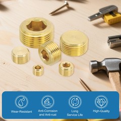 3/8″ NPT Male Pipe Plug Fitting, 5Pcs Brass Hex Counter Sunk Pipe Plug