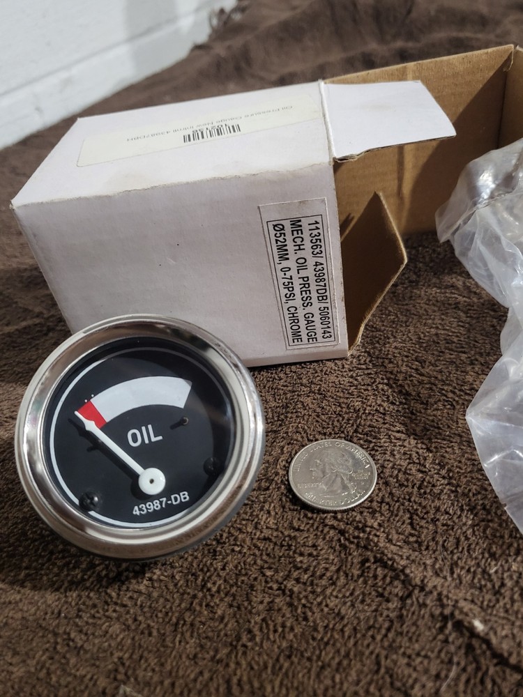 Tractor Oil Pressure Gauge 0-75 PSI Chrome Bezel IH Farmall new old stock NOS