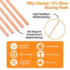 15% Silver Brazing Rods AWS BCuP-5 10 Sticks Solder Length-10 Inch