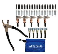 25 each C5/32 & C3/32 Cleco Fasteners (Made in USA) w/ Clamps, Pliers and Pouch