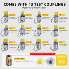 Hydraulic Pressure Test Kit 5 Gauges 13 Couplings 14 Tee Connectors 5 Test Hoses