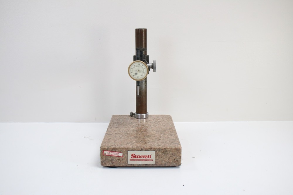 Starrett Granite Surface Plate Indicator Stand 8×12″ w Brown Sharpe Dial Gage #9