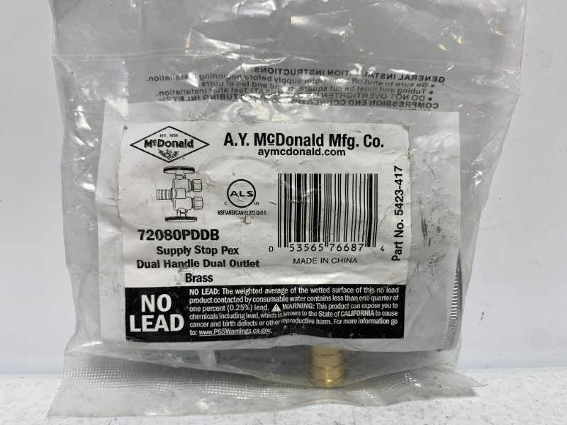 A.Y. McDonald 5423-417 Supply Stop PEX 1/2×3/8×3/8 Brass