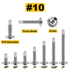 #10 x 5/8 Inch 410 Stainless Steel Truss Head Self Tapping Screws Metal 300 PCS