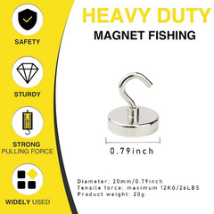 1pc N52 Neodymium Magnet Hook: Super Strong Fishing Salvage Round D42mm – NEW