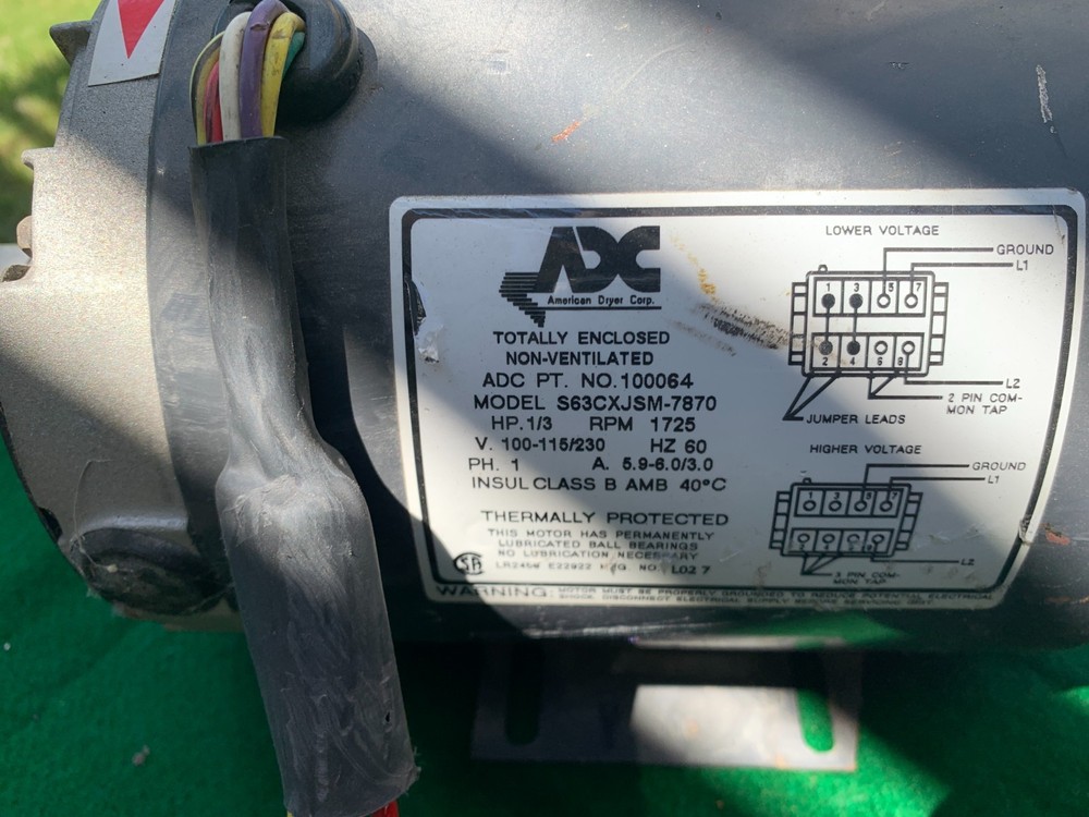 ADC 100064 Motor S63CXJSM-7870 1/3 HP 1 PH 1725 RPM 100-115/230V Motor