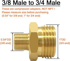 2PCS 3/4 GHT Male to 3/8 Compression Male Thread Adapter Pipe Fitting Brass Redu