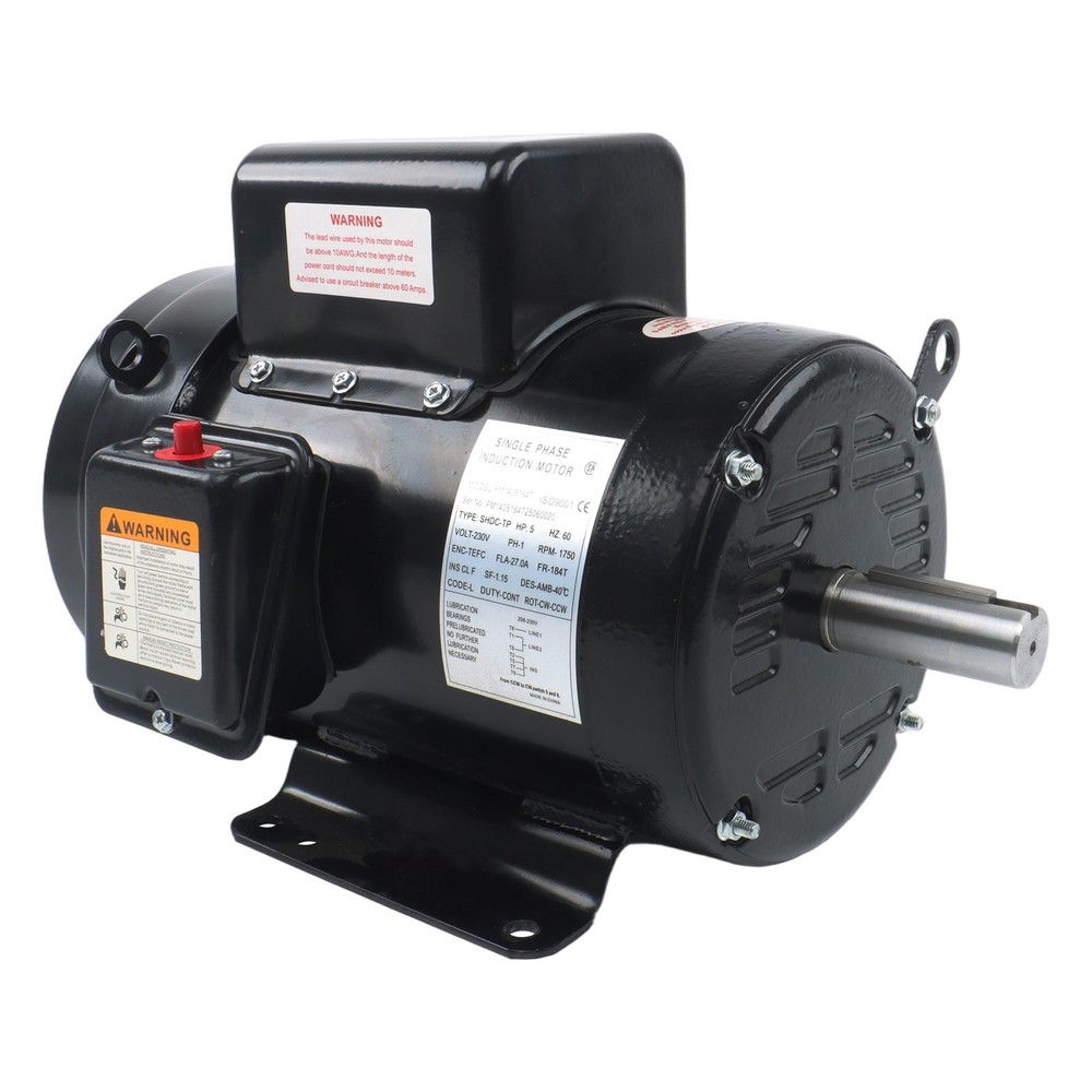 TEFC 5HP Single Phase Motor 1800 RPM 184T Farm Duty 208/230V 4-Pole 60Hz