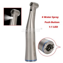 Dental 1:1 Fiber Optic LED Contra Angle Handpiece 4 Spray Push Button fit NSK