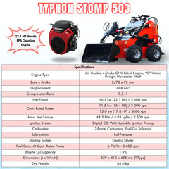 Mini Skid Steer Loader Wheel TYPHON STOMP 503 22.1HP Honda Gas Engine Free Ship
