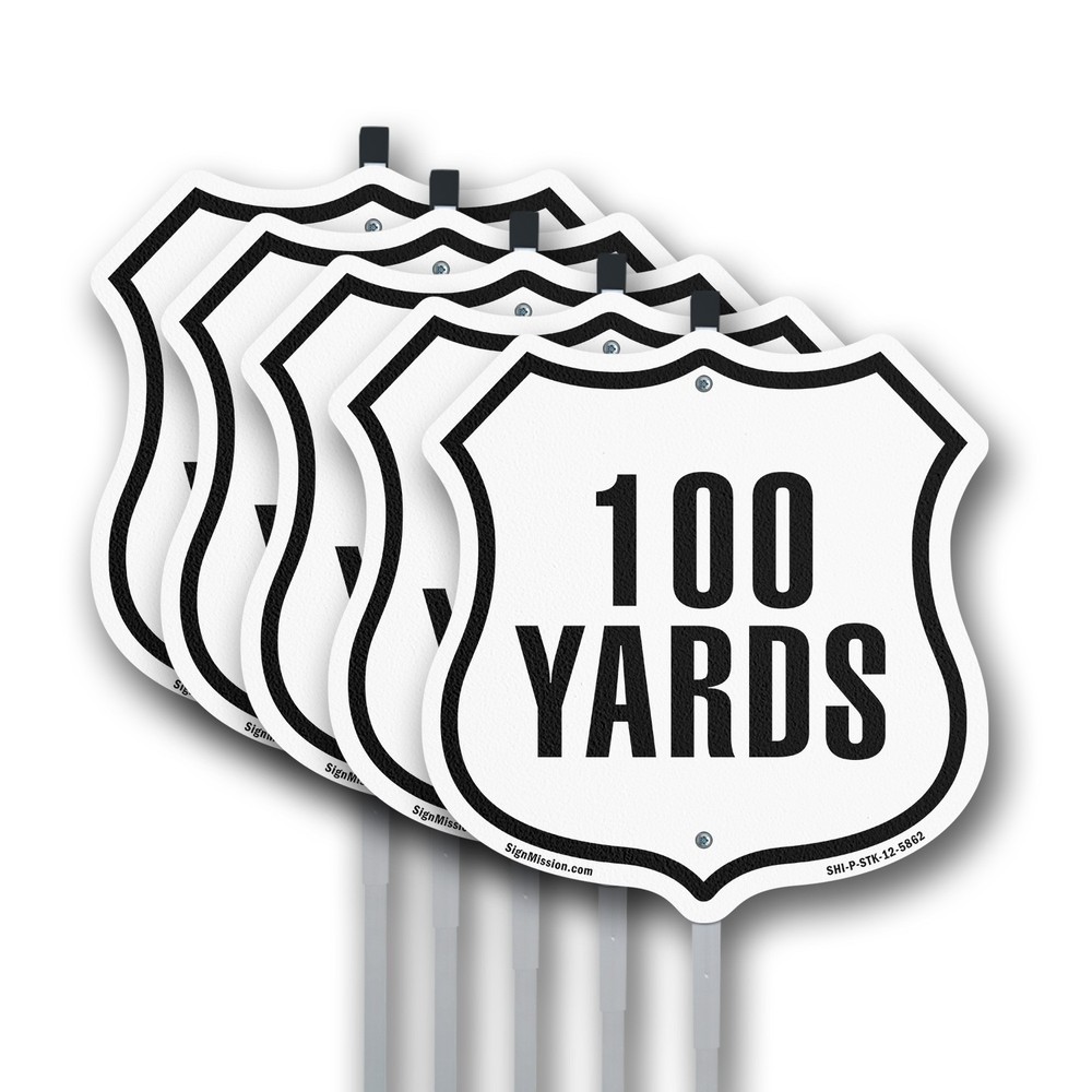 100 Yards Golf Course Running Race Shield Shaped Sign With Stake