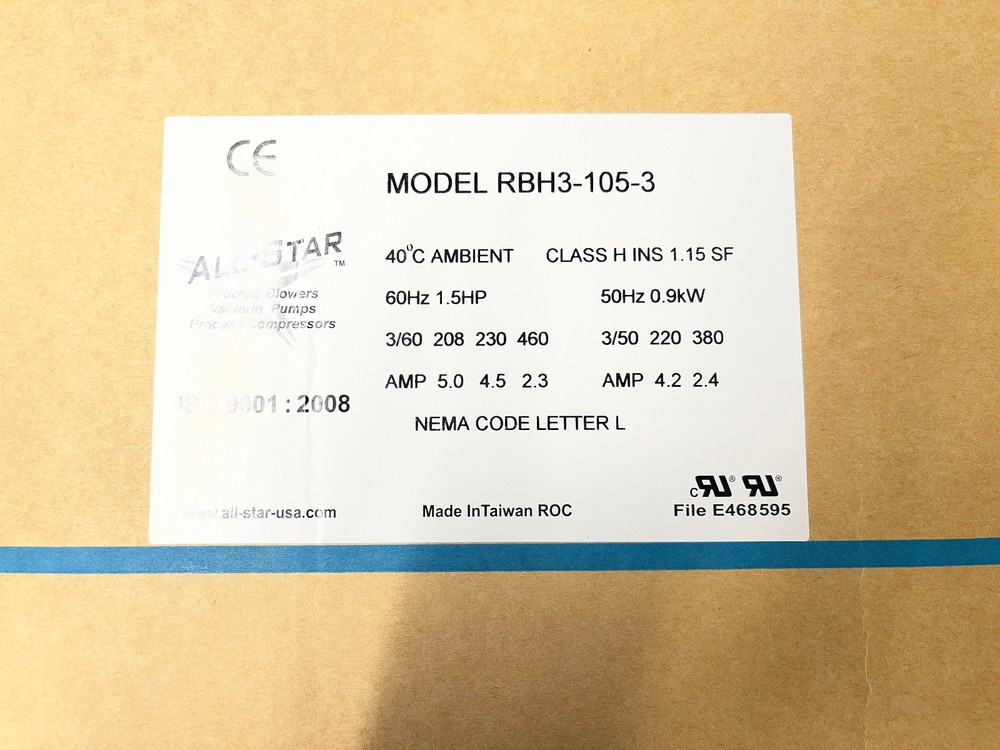 All Star Regenerative Blower RBH3-105-3 New