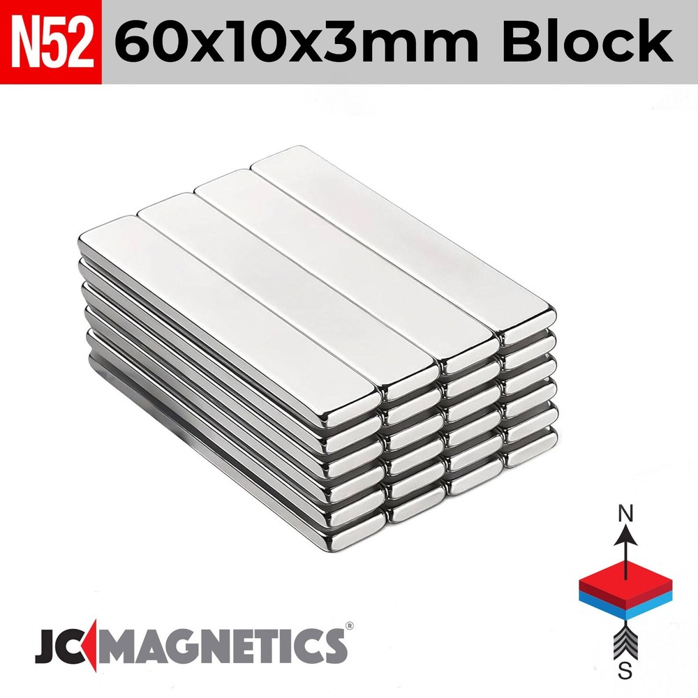 60mm x 10mm x 3mm N52 Super Strong Neodymium Magnet Blocks 60x10x3mm