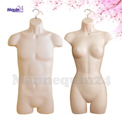 MALE & FEMALE TORSO DRESS FORM MANNEQUIN SET – FLESH with HANGERS