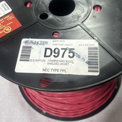 West Penn D975 Fire Alarm Cable 18/2 Shielded FPL ~900 ft Black Reel