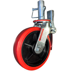 4 pcs Scaffold Caster 8″ x 2″ Red PU Wheel Locking Brake 1-1/4″ Stem with Pin