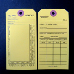 25 FIRE EXTINGUISHER DOUBLESIDE INSPECTION TAGS 2026-2029 5 1/4 X 2 ½ W/FASTENRS