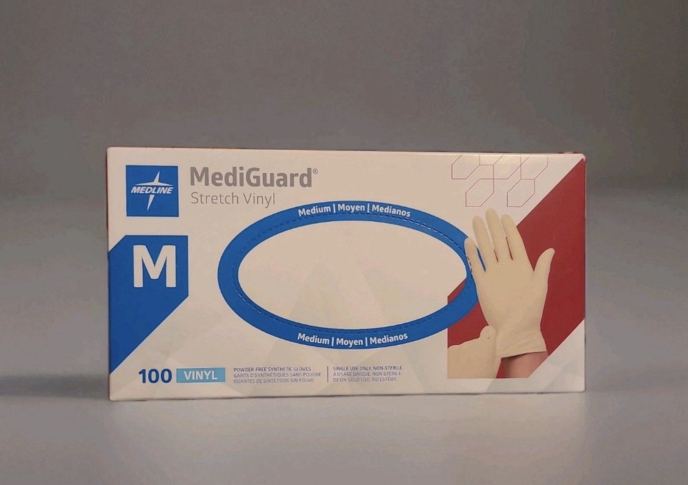 Medline MediGuard Stretch Vinyl Powder-Free Synthetic Gloves – Medium 100 Count