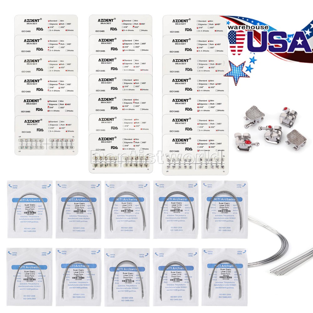 AZDENT Dental Orthodontic Brackets Braces MBT Roth /Super Elastic Arch Wires