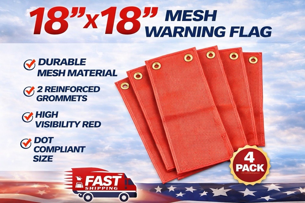 (4 Pack) RED Oversize Load Signs Traffic Safety Warning Flags – 18 X 18- Mesh
