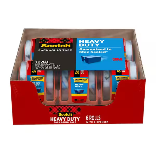 1.88 In. X 66.7 Ft. Heavy Duty Shipping Packaging Tape (6-Pack with Dispenser)