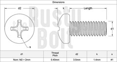 M2 x 22mm, Phillips Pan Head Screws, A2 304 18-8 Stainless Steel